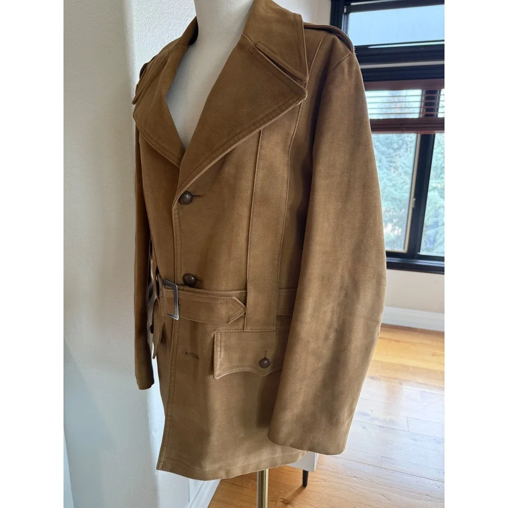 Europe Craft Import Mens SalikSuede Sherpa Lined Belted Pea Coat Size 42 Belgium